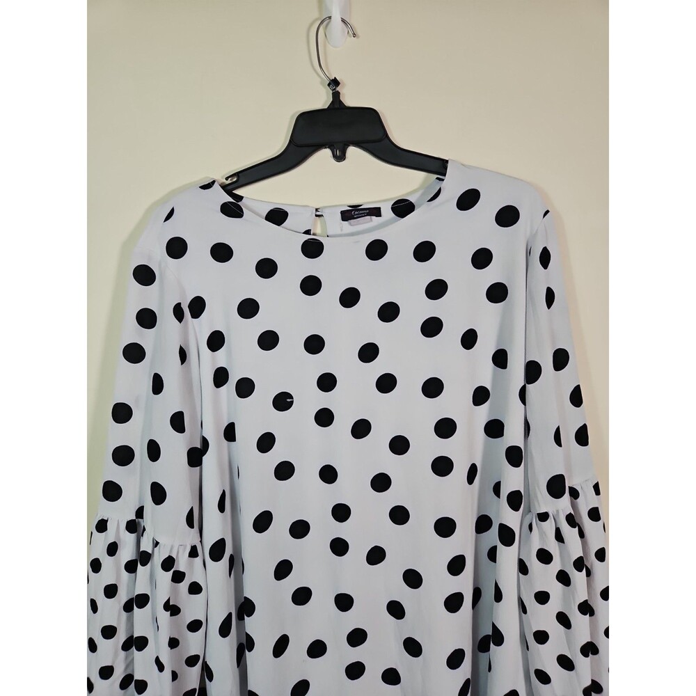 Cocomo Women Plus Size 2x Polka Dot Classy Black White Long Sleeve Dress Knee L - Picture 3 of 11